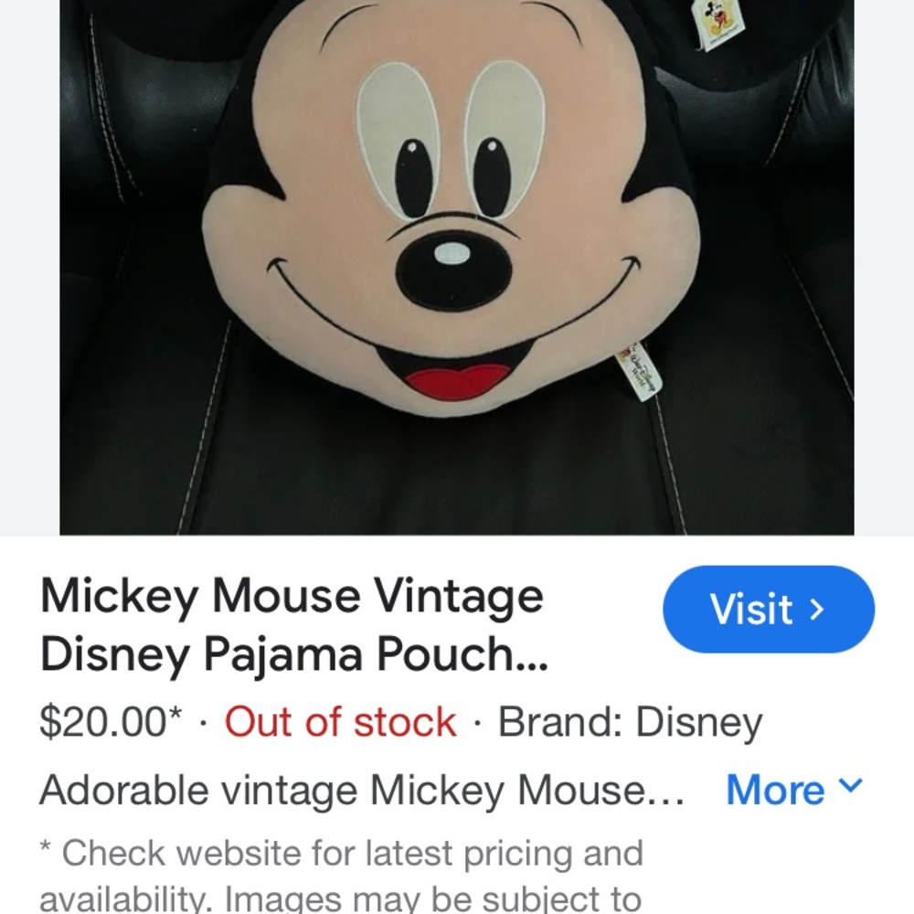Vintage 2000’s Mickey Mouse pajama pouch Pillow - Picture 6 of 6